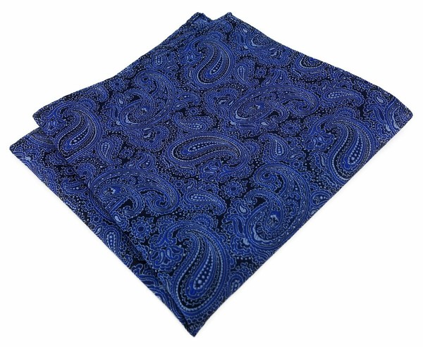 Tigertie Seideneinstecktuch In Dunkeblau Silber Schwarz Paisley Gemustert-image
