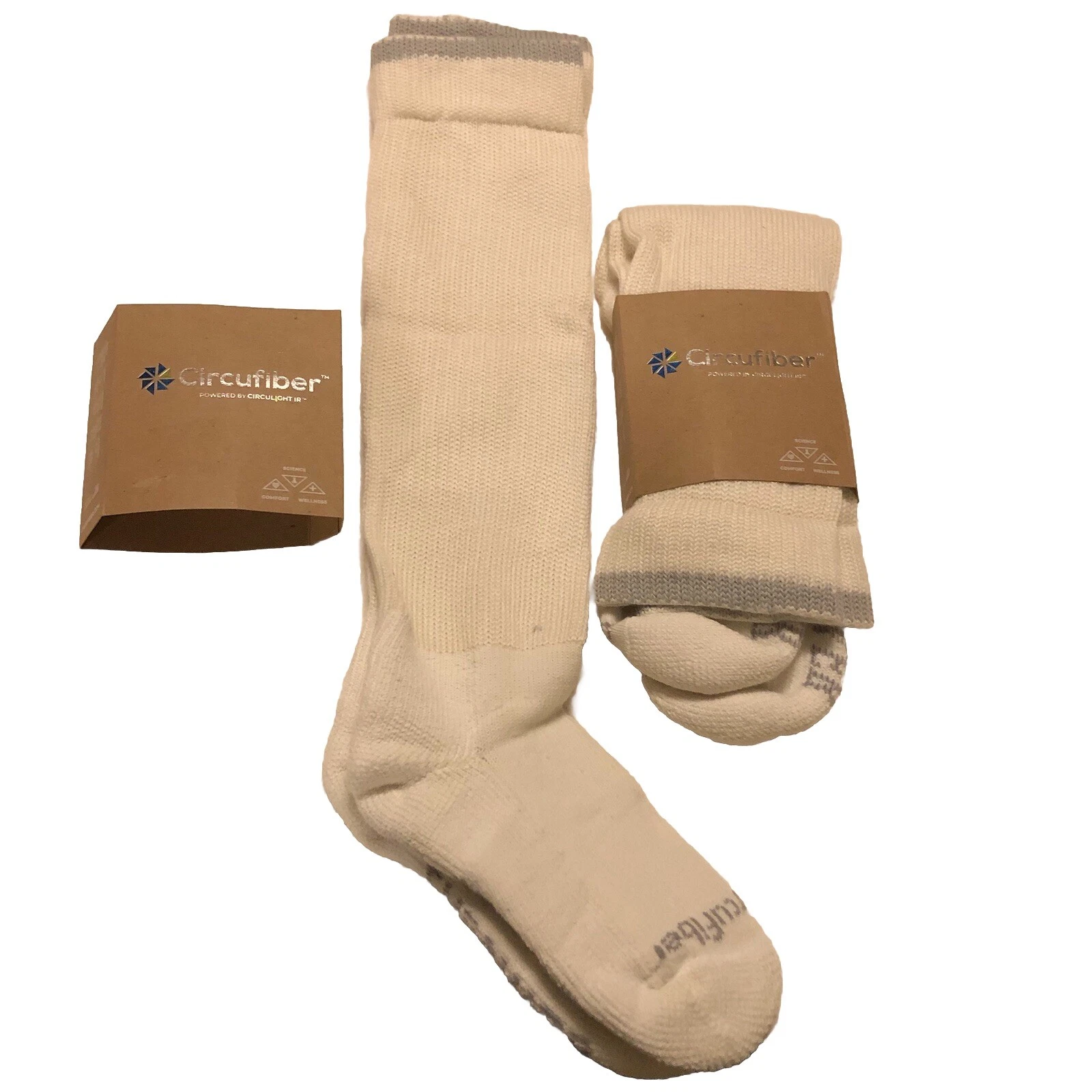 2 Pairs Circufiber Socks Men 5.5-8.5 Women 6.5-10 Diabetic White Made In USA