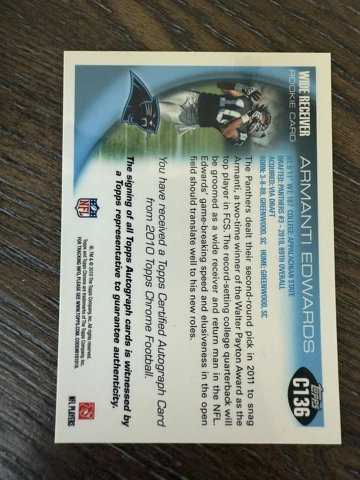 2010 Topps Chrome #C136 Armanti Edwards Rookie Autographs - Image 2 of 2