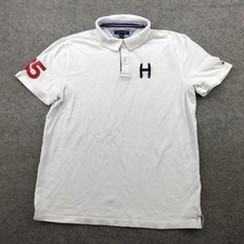 Tommy Hilfiger Polo Shirt Mens XL White H 85 Logo Custom Fit Knit Casual