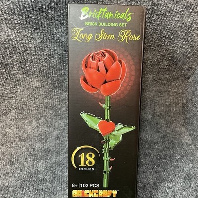 Bricktanicals Brick Set Long Stem Rose Building Set 18'' 102 PCS Red Flower Gift