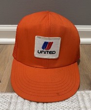 Vintage United Airlines Patch Mesh Snapback Orange Hat Cap