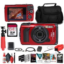 Olympus Tough TG-7 Red Waterproof Camera, With 2 Extra Batteries  64GB Card 