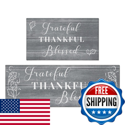 Protikol Grateful Thankful Blessed Kitchen Rugs Set of 2 Dark Grey Non-Slip Kitc