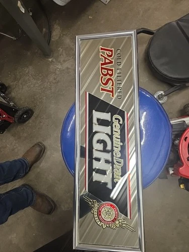Vintage 1992 Pabst Genuine Draft Beer Mirror Sign 26" X 8" Original Edge Tape