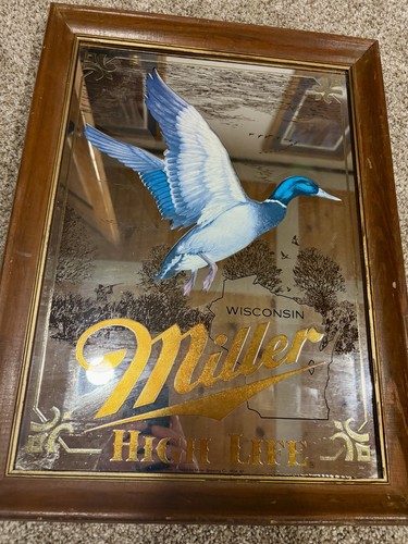 Miller High Life Mallard Duck Mirror Sportsman Series Bar Decor. RARE GOLD PRINT
