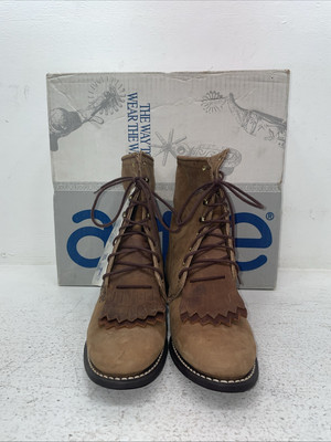 New Men's Brown Lace Up Acme Cowboy Boots. 18069 8 M. 3-64 | eBay