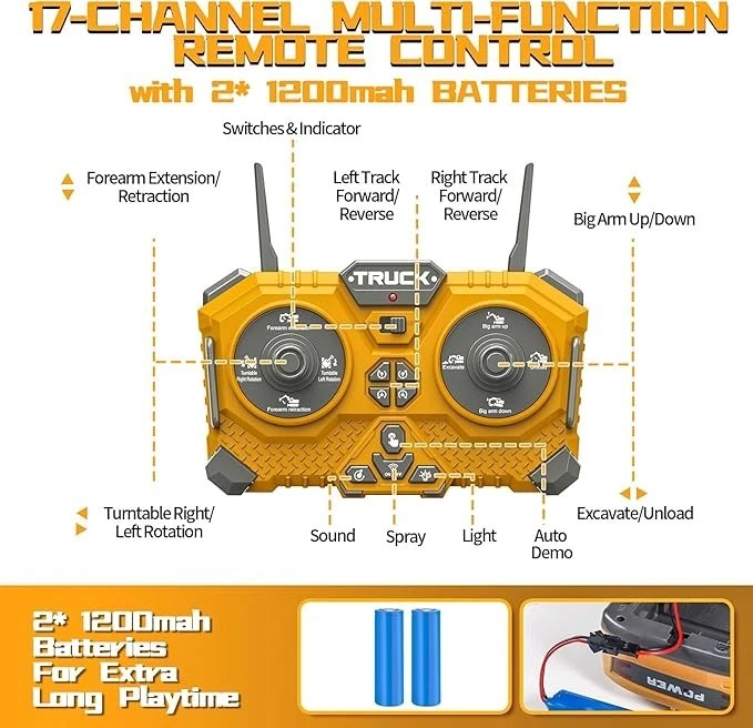 17-Channel Alloy Remote Control Excavator Toy – 1:16 Scale Construction Vehicle - Image 4 of 4