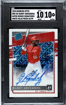 2020 Donruss Optic Randy Arozarena RC SGC 10 w/10 Auto White Mojo Prizm /99