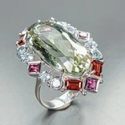 Unique 34 ct Natural Green Amethyst Ring 925 Sterling Silver Size 7.5 /R467149