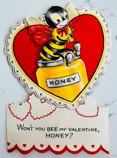 Vintage Valentine Card Honeybee and Honey Jar
