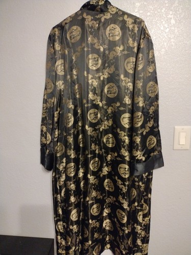 Vintage Longevity Black And Gold Dragon Print Embroidered Robe Hanzou China - Picture 3 of 8