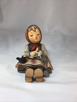Goebel Hummel Germany 'Happy Past Time' Girl Bird Sitting Knitting Pattern #69