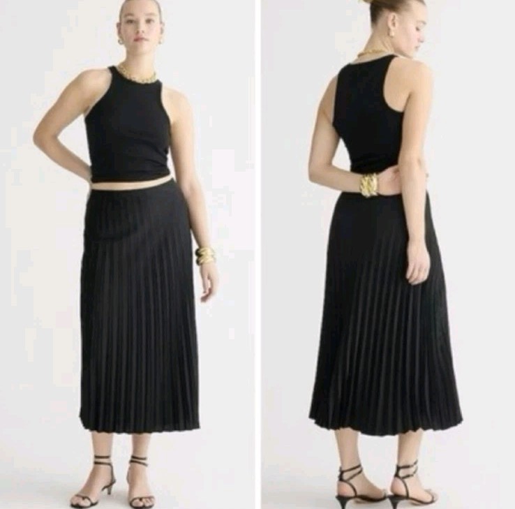 J. Crew Gwyneth Pleated Satin Midi Skirt Pleated Slip Skirt Black Pull On Size S