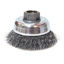 Crimped Wire Cup Brush, 3 in Dia, 5/8 in-11 Arbor, 0.014 in Carbon Steel ORS