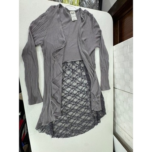 "VOCAL" Open front Waffle Cardigan Lace Back Hi Low Gypsy Goth Boho SZ S Fairy - Picture 5 of 11