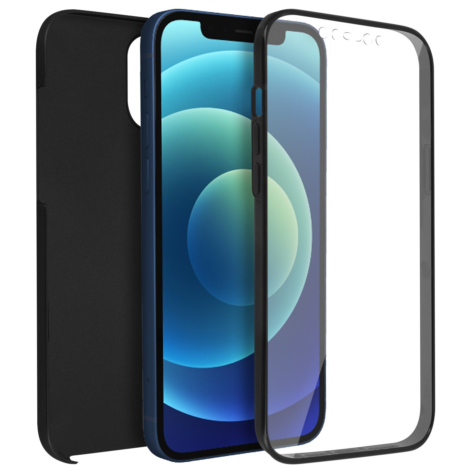 Coque iPhone 12 Pro silicone noir double face protection écran anti-choc tactile