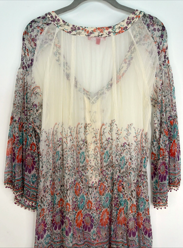 Rene Derhy Sheer Viscose Beaded Multicolor Beach Cover Up/Midi Dress Medium - Afbeelding 20 van 24