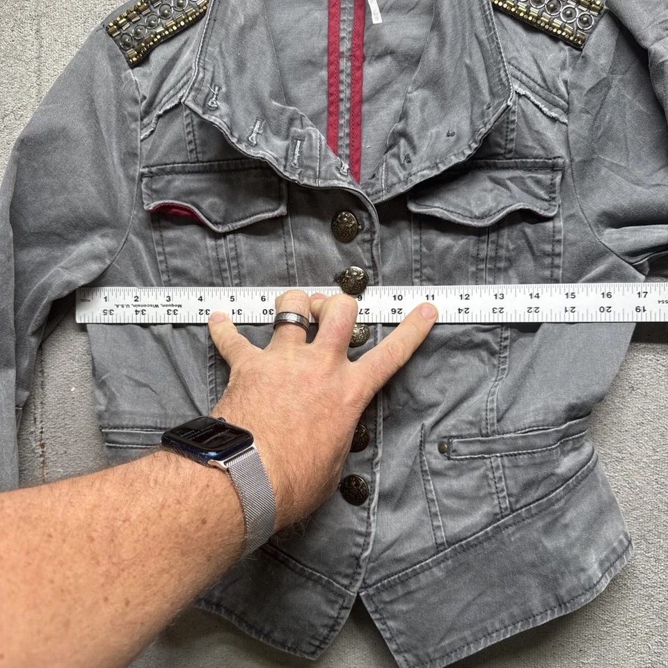 Free People серый военный оборки кнопка куртка XS укороченный утилиты богемное стиль - Изображение 4 из 4