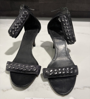 Givenchy Black Studded Ankle Strap Strappy Stiletto Open Toe Leather EU 40.5