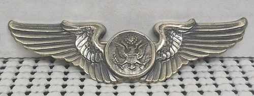 STERLING Silver WINGS Pin Military Army Air Force Pilot  WW2 3"