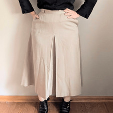 90s Ralph Lauren 100 Wool Tan Inverted Pleat Pocket Midi Skirt Vintage Fall