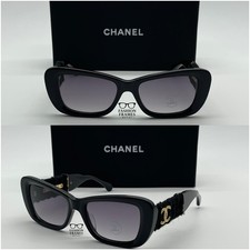 NIB Chanel CH5514 C.622/S6 Black Tweed Sunglasses w/ Gold CC Logo   100 Auth