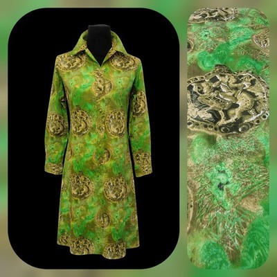 VTG 60s 70s Lady Bayard Psychedelic Medallion Shirt Dress Mod Opt Art Deco  