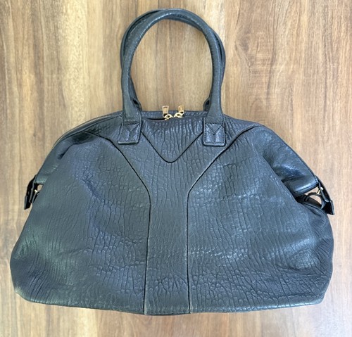 Vtg Y2K YSL Yves Saint Laurent Black Leather Easy Rock Duffle Bag Tote Satchel