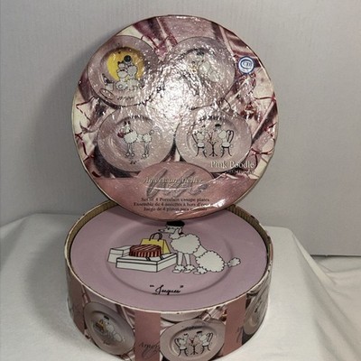 American Atelier Pink Poodle Dog Porcelain Plate Collection in Original Box