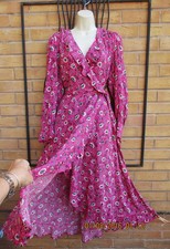 Per Una Size 18 reg  Pink Floral Fixed Wrap Midi Boho Long Sleeved M&S Dresss