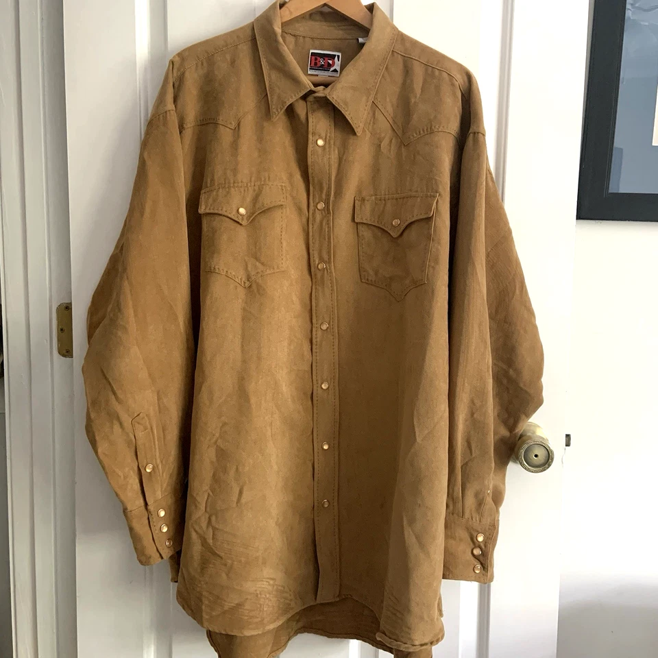Camisa Occidental de Gamuza Sintética para Hombres XXL B&D Brooks & Dunn Mango Delgada Marrón Tostado Foto 2 de 4