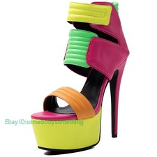 Womens Super High Heel Roman Colorblock Sandals Platform Party Summer Shoes Chic