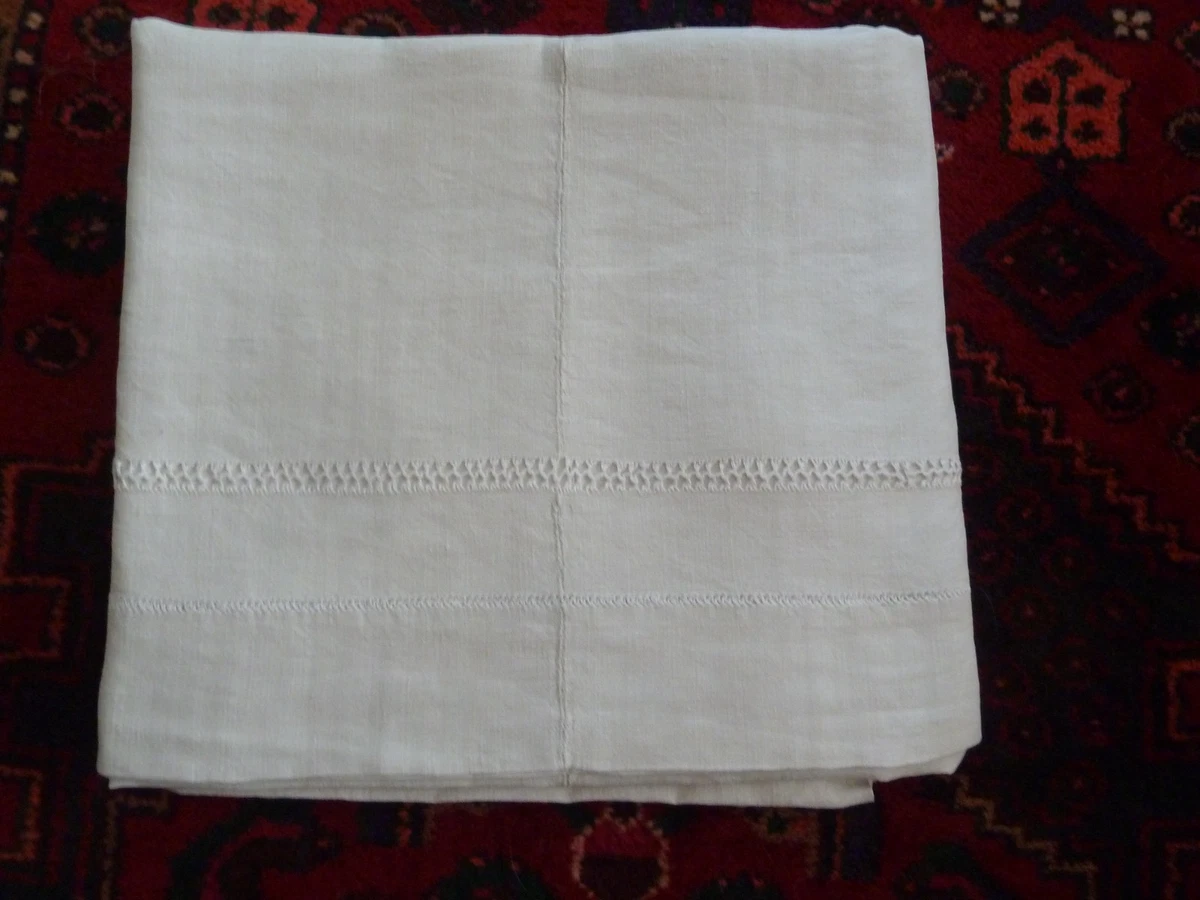 Grand Drap Plat Ancien 100% Lin - Brodé Initiales B.A - 220 Cm - France