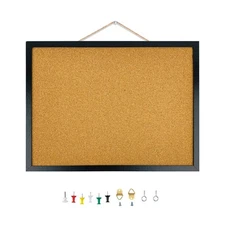 Black Cork Bulletin Board 15.7X12 Inches with Oak Wood Finish Frame Wall Mounted
