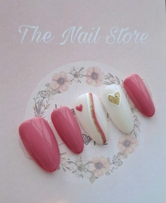 Rose Pink, Milky White & Gold Gelnägel / Falsche Nägel / Press On Nails / Herz