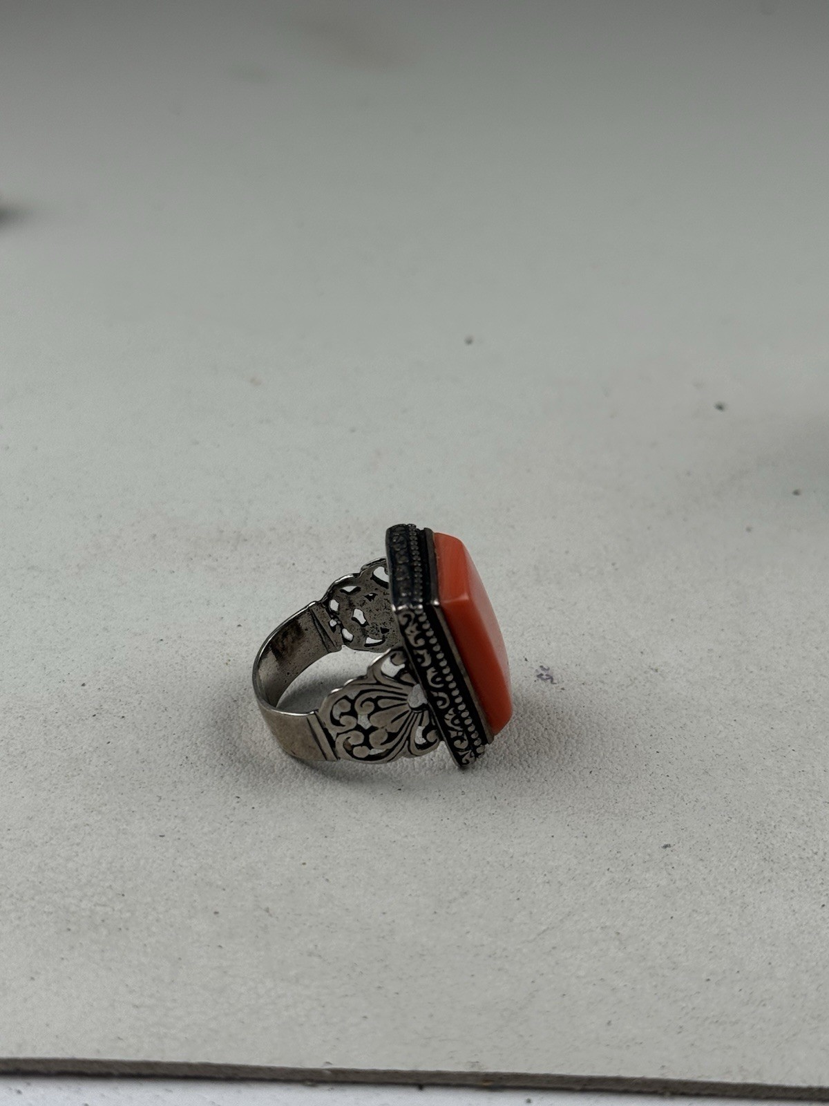 OTT Sterling Silver Ring Rectangle Orange Gemston… - image 4