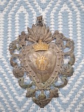 Antikes Votivherz Messing KRONE 18 cm hoch und 13,5 cm breit