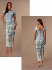 AZAZIE NWT Dusty Blue Lace Short Sleeve Sheath Scoop Neck Midi Dress A16 (16)