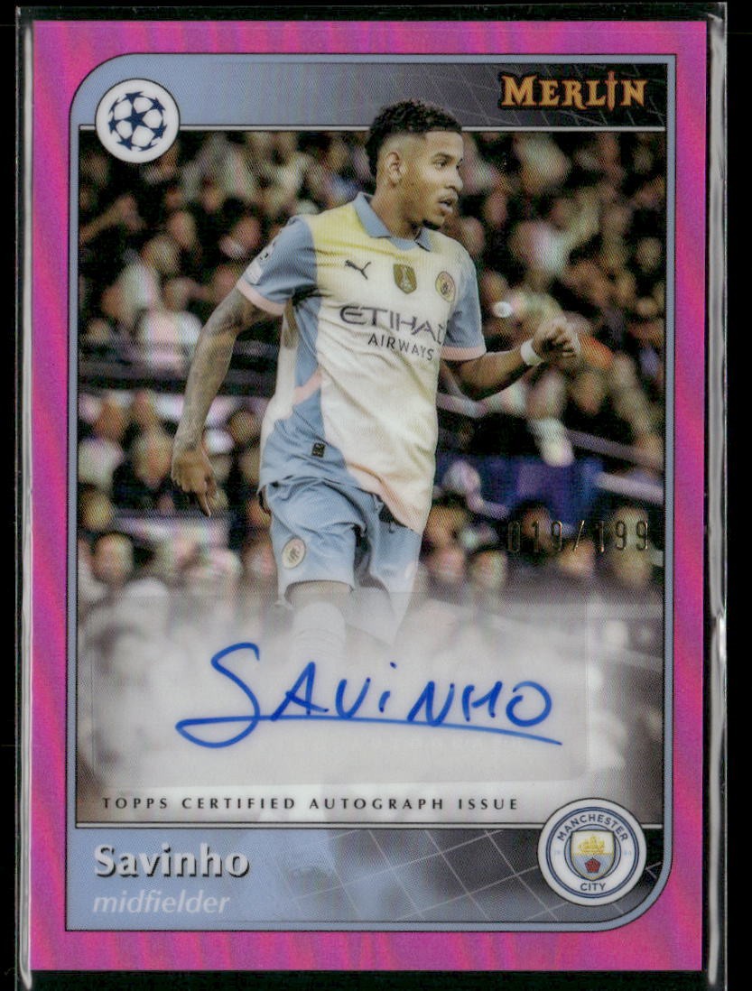 2024-25 Merlin UEFA Club Competitions #AU-SAV Savinho Base Autographs Pink #/199