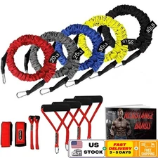 15 Pc Resistance Bands Set Exercise Tubes W/ Handles Fitness Training Nylon New