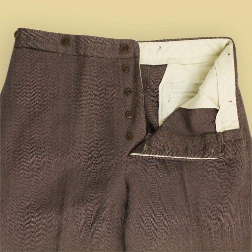 Pantaloni RRL Double RL & Co marroni a spina di pesce tweed lana fibbia schiena 34x26 - Foto 4 di 6