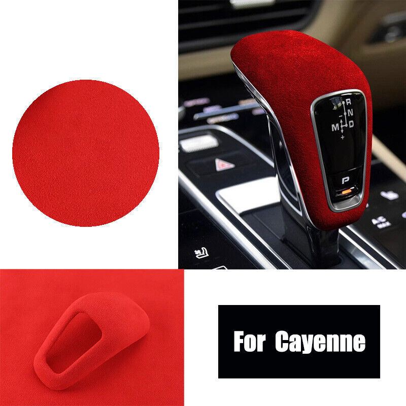Red Suede Leather Car Gear Shift Knob Cover Trim For Porsche Cayenne 2018-2023