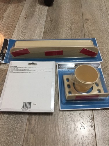 Estilo Stick On Utility Shelf Toothbrush Holder And Tumbler And Towl Ring, Ivory - Picture 2 of 3