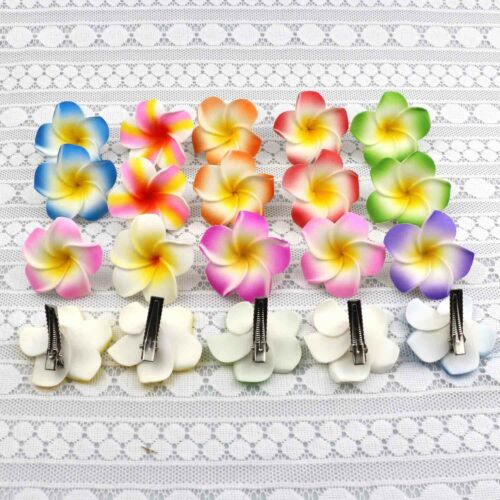 10/20Pcs Hawaiian Foam Plumeria Flower Hair Clips 3.5" for Bridal