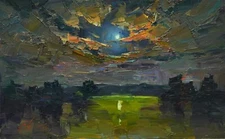 Moon and clouds Original painting IMPRESSIONISM Oil on panel by S Chernyakovsky