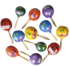 8" Hand Made Genuine Mexican Real Wooden Maracas (Pack of 2) Random Color Pick