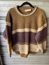 Vintage Siochain Made In Ireland Handloomed Wool Chunky Striped Sweater Size XL