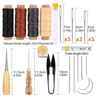 Leather Waxed Thread Stitching Needles Awl Hand Tools Kit for DIY Sewing Craft