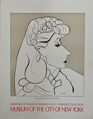 Original Vintage Poster ''Drawings by William Auerbach-Levy'' Greta Garbo 28'' x 22